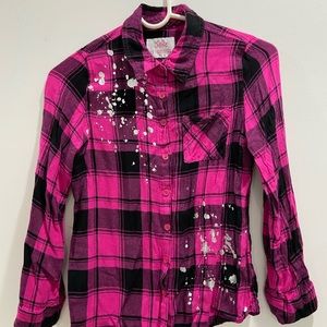 Plaid pink blouse with silver splash